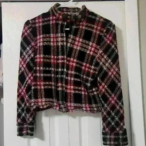 St John Collection Jackets & Blazers - Vintage. John Collection - Red & Brown Plaid Moto Jacket
